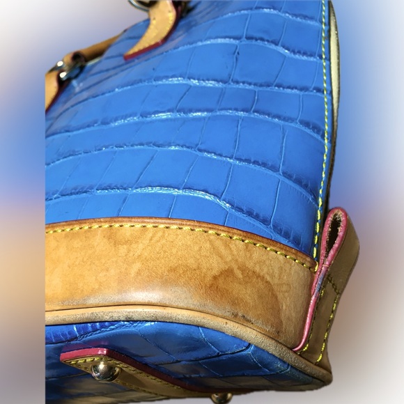 DOONEY & BURKE Croc Leather Domed Tote Handbag Turquoise Blue - Picture 7 of 15
